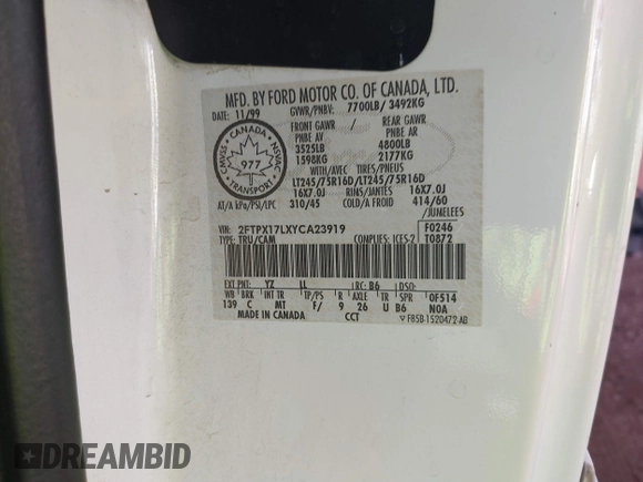 2000 Ford F-150 with VIN 2FTPX17LXYCA23919, listed as a IAAI auction lot 41625192 with 141,028 mi miles and . Bid and sale history available at DreamBid. Image 9.