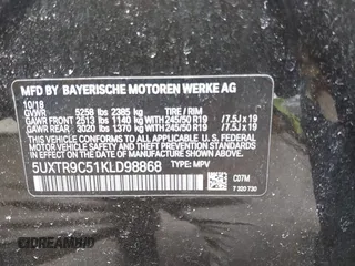 2019 BMW X3 xDrive30i with VIN 5UXTR9C51KLD98868, listed as a IAAI auction lot 41707784 with 65,306 mi miles and . Bid and sale history available at DreamBid. Image 9.