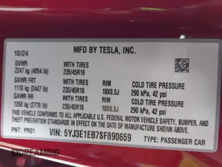2025 Tesla Model 3 Long Range with VIN 5YJ3E1EB7SF890659, listed as a IAAI auction lot 41550353 with 1,004 mi miles and . Bid and sale history available at DreamBid. Image 9.
