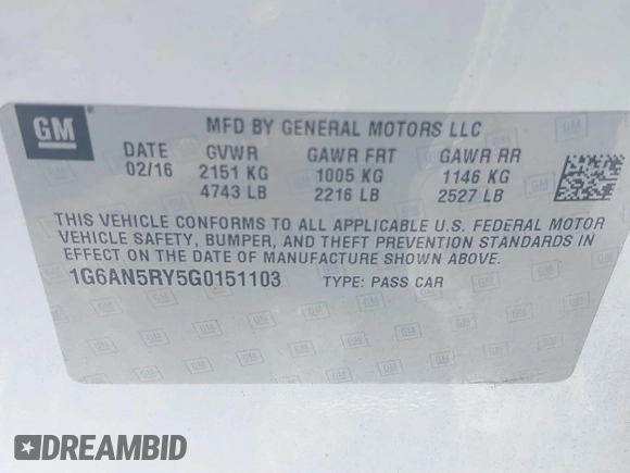 2016 Cadillac ATS-V z VIN 1G6AN5RY5G0151103, wystawiony jako IAAI lot #39630850 z przebiegiem 37 000 mil mil oraz . Historia ofert i sprzedaży dostępna na DreamBid. Obrazek 9.