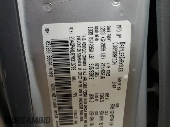 2007 Dodge Grand Caravan SXT with VIN 2D4GP44L87R313709, listed as a Copart auction lot 84143574 with Not Provided miles and Clean Title. Bid and sale history available at DreamBid. Image 14.