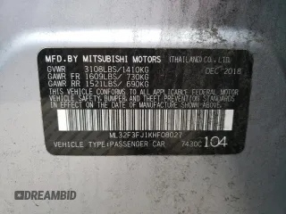 2019 Mitsubishi Mirage ES z VIN ML32F3FJ1KHF08027, wystawiony jako Copart lot #41439105 z przebiegiem 86 795 mil mil oraz Szkoda całkowita • Salvage title. Historia ofert i sprzedaży dostępna na DreamBid. Obrazek 12.