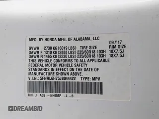 2018 Honda Odyssey EX-L with VIN 5FNRL6H75JB044422, listed as a IAAI auction lot 41730576 with 120,587 mi miles and . Bid and sale history available at DreamBid. Image 9.