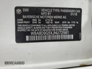 2018 BMW 3 Series 330i xDrive with VIN WBA8D9G5XJNU72561, listed as a Copart auction lot 55093355 with 28,411 mi miles and Salvage title. Bid and sale history available at DreamBid. Image 13.