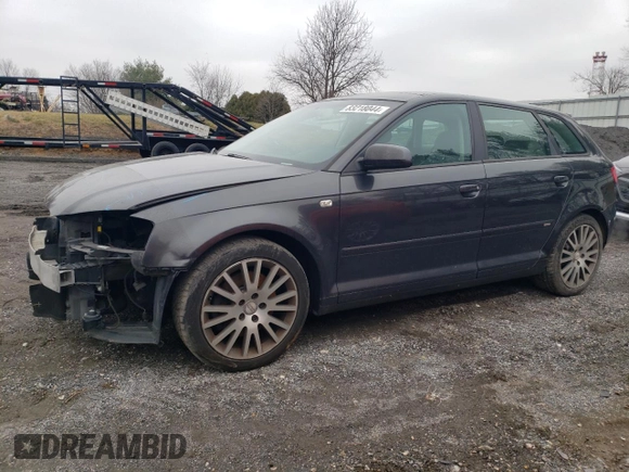 2007 Audi A3 with VIN WAUHF78P27A043168, listed as a Copart auction lot 83218044 with 182,598 mi miles and Salvage title. Bid and sale history available at DreamBid. Image 1.
