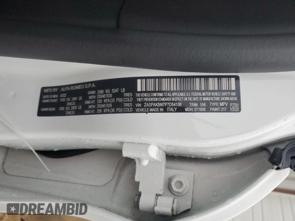 2023 Alfa Romeo Stelvio Ti z VIN ZASPAKBN7P7D54106, wystawiony jako Copart lot #86400564 z przebiegiem 50 749 mil mil oraz Tytuł czysty. Historia ofert i sprzedaży dostępna na DreamBid. Obrazek 13.