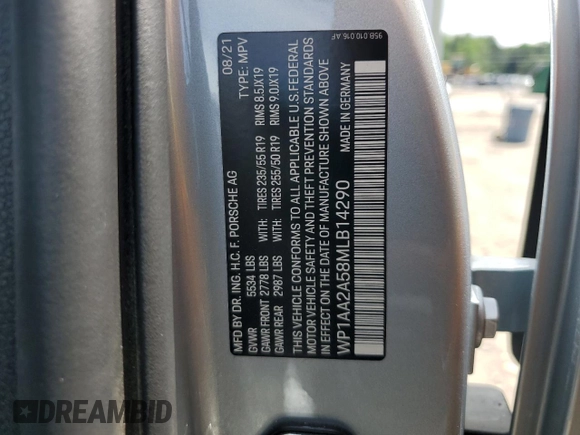 2021 Porsche Macan with VIN WP1AA2A58MLB14290, listed as a Copart auction lot 61235505 with 24,347 mi miles and Salvage title. Bid and sale history available at DreamBid. Image 13.