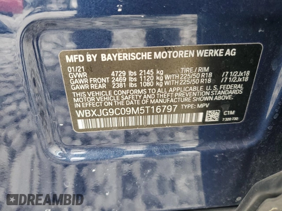 2021 BMW X1 xDrive28i z VIN WBXJG9C09M5T16797, wystawiony jako Copart lot #49322375 z przebiegiem 51 240 mil mil oraz Szkoda całkowita • Salvage title. Historia ofert i sprzedaży dostępna na DreamBid. Obrazek 12.