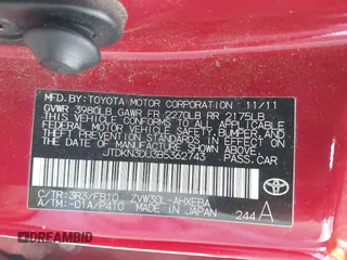 2011 Toyota Prius I with VIN JTDKN3DU3B5362743, listed as a IAAI auction lot 41939394 with 128,119 mi miles and . Bid and sale history available at DreamBid. Image 9.