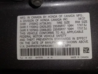 2021 Honda CR-V LX with VIN 2HKRW2H27MH643851, listed as a IAAI auction lot 40630925 with 75,427 mi miles. Bid and sale history available at carsss.com. Image 9.