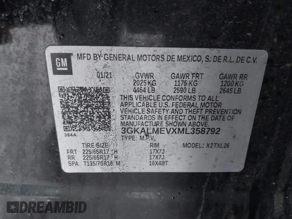 2021 GMC Terrain SLE с VIN 3GKALMEVXML358792, выставлен на аукционе IAAI как лот 41515147 с пробегом 128 053 миль миль и . История ставок и продаж доступна на DreamBid. Изображение 9.