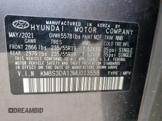 2021 Hyundai Santa Fe Hybrid SEL Premium with VIN KM8S3DA13MU013558, listed as a Copart auction lot 71398574 with 73,127 mi miles and Salvage Title. Bid and sale history available at carsss.com. Image 13.