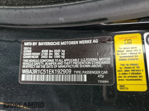 2014 BMW 4 Series 435i with VIN WBA3R1C51EK192909, listed as a Copart auction lot 44700155 with 104,506 mi miles and Salvage Title. Bid and sale history available at carsss.com. Image 12.