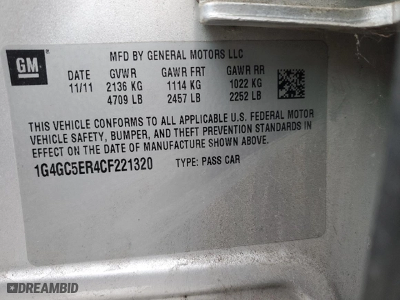 2012 Buick LaCrosse Leather with VIN 1G4GC5ER4CF221320, listed as a Copart auction lot 44676065 with 237,628 mi miles and Clean Title. Bid and sale history available at carsss.com. Image 13.