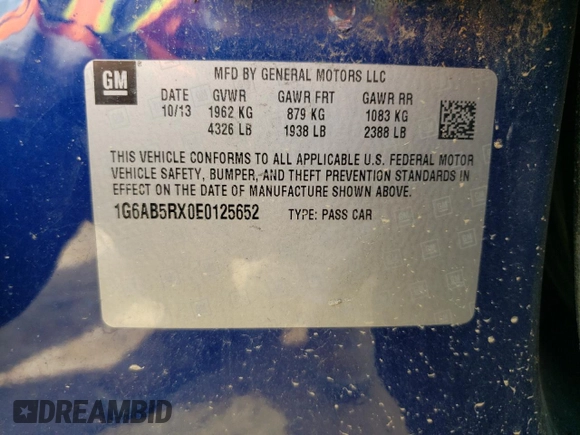 2014 Cadillac ATS Luxury RWD z VIN 1G6AB5RX0E0125652, wystawiony jako Copart lot #53440905 z przebiegiem 67 617 mil mil oraz Szkoda całkowita • Salvage title. Historia ofert i sprzedaży dostępna na DreamBid. Obrazek 14.