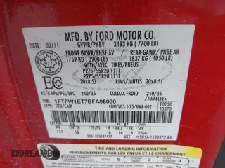 2011 Ford F-150 XLT with VIN 1FTFW1ET7BFA98090, listed as a IAAI auction lot 42435950 with 186,932 mi miles and . Bid and sale history available at DreamBid. Image 9.