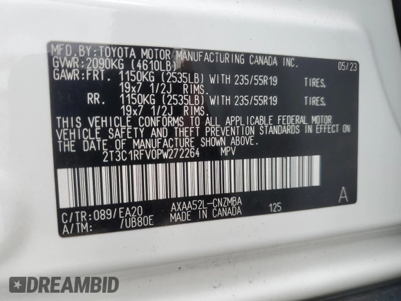 2023 Toyota RAV4 XLE Premium с VIN 2T3C1RFV0PW272264, выставлен на аукционе Copart как лот 50950395 с пробегом 25 080 миль миль и Списание • Salvage title. История ставок и продаж доступна на DreamBid. Изображение 13.