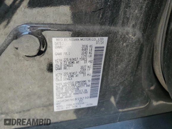 2014 Nissan Rogue SV with VIN 5N1AT2MT7EC859230, listed as a Copart auction lot 52878825 with 183,399 mi miles and Salvage Title. Bid and sale history available at carsss.com. Image 14.