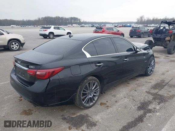 2018 Infiniti Q50 Red Sport 400 with VIN JN1FV7ARXJM480160, listed as a IAAI auction lot 41994848 with 71,346 mi miles and . Bid and sale history available at DreamBid. Image 4.