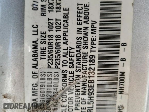 2014 Honda Odyssey Touring with VIN 5FNRL5H93EB132189, listed as a Copart auction lot 48622355 with Not Provided miles and Salvage Title. Bid and sale history available at carsss.com. Image 14.