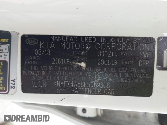 2014 Kia Forte EX with VIN KNAFX4A88E5089308, listed as a IAAI auction lot 41652732 with 226,130 mi miles. Bid and sale history available at carsss.com. Image 9.