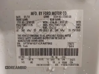 2012 Ford F-150 XL with VIN 1FTFW1EF1CFA87582, listed as a IAAI auction lot 42270927 with 199,779 mi miles and . Bid and sale history available at DreamBid. Image 9.