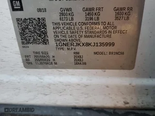 2019 Chevrolet Traverse RS with VIN 1GNERJKX8KJ135999, listed as a Copart auction lot 83758214 with 123,079 mi miles and Salvage Title. Bid and sale history available at carsss.com. Image 13.