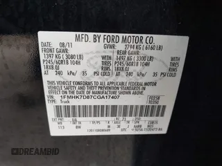 2012 Ford Explorer XLT with VIN 1FMHK7D87CGA17407, listed as a IAAI auction lot 42485101 with 115,712 mi miles and . Bid and sale history available at DreamBid. Image 9.