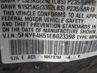 2014 Honda Pilot EX-L with VIN 5FNYF4H51EB023398, listed as a IAAI auction lot 38033232 with 133,660 mi miles. Bid and sale history available at carsss.com. Image 9.