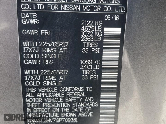 2016 Nissan Rogue SV z VIN KNMAT2MV7GP709331, wystawiony jako Copart lot #59436035 z przebiegiem 120 593 mil mil oraz Czysty tytuł • Clean title. Historia ofert i sprzedaży dostępna na DreamBid. Obrazek 13.