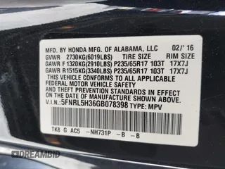 2016 Honda Odyssey SE with VIN 5FNRL5H36GB078398, listed as a IAAI auction lot 41995777 with 169,910 mi miles. Bid and sale history available at carsss.com. Image 9.