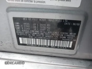 2010 Subaru Legacy Premium All-Weather Anniversary with VIN 4S3BMBH64A3212269, listed as a IAAI auction lot 41932480 with 97,261 mi miles and . Bid and sale history available at DreamBid. Image 9.