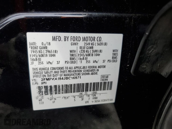 2018 Ford Edge SEL with VIN 2FMPK4J84JBC16871, listed as a Copart auction lot 51019225 with 170,208 mi miles and Clean Title. Bid and sale history available at carsss.com. Image 13.