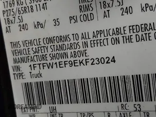 2014 Ford F-150 XL with VIN 1FTFW1EF9EKF23024, listed as a IAAI auction lot 41286621 with 201,444 mi miles. Bid and sale history available at carsss.com. Image 9.