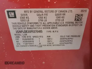 2015 Chevrolet Equinox LTZ with VIN 2GNFLDE35F6376485, listed as a Copart auction lot 45392635 with 80,530 mi miles and Salvage Title. Bid and sale history available at carsss.com. Image 14.
