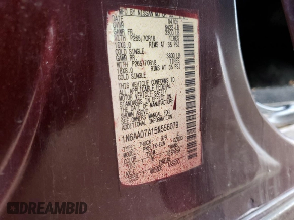 2005 Nissan Titan XE with VIN 1N6AA07A15N556079, listed as a Copart auction lot 48419495 with Not Provided miles and Salvage Title. Bid and sale history available at DreamBid. Image 14.