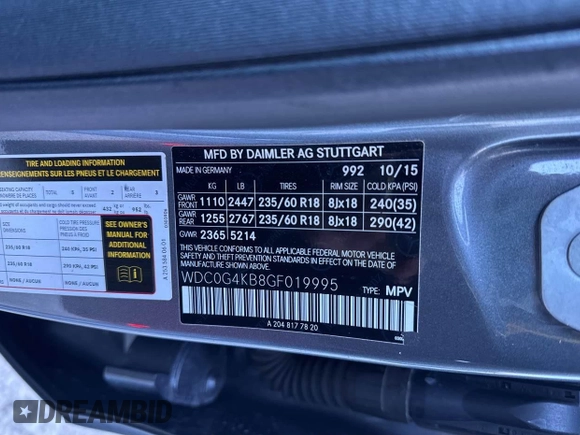 2016 Mercedes-Benz GLC with VIN WDC0G4KB8GF019995, listed as a IAAI auction lot 41654638 with 143,829 mi miles. Bid and sale history available at carsss.com. Image 9.