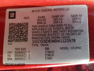 2021 Chevrolet Colorado 2WD Z71 with VIN 1GCGSDEN6M1123578, listed as a Copart auction lot 58179025 with 71,664 mi miles and Salvage title. Bid and sale history available at DreamBid. Image 12.
