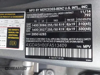 2015 Mercedes-Benz M 350 z VIN 4JGDA5HB0FA513409, wystawiony jako IAAI lot #41216564 z przebiegiem 60 539 mil mil oraz . Historia ofert i sprzedaży dostępna na DreamBid. Obrazek 9.