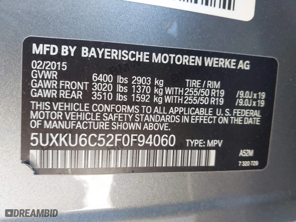 2015 BMW X6 xDrive50i with VIN 5UXKU6C52F0F94060, listed as a IAAI auction lot 41299202 with 67,835 mi miles. Bid and sale history available at carsss.com. Image 9.
