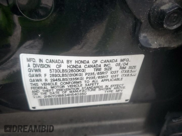 2004 Acura MDX Touring Pkg w/Navigation with VIN 2HNYD18834H540350, listed as a Copart auction lot 45249825 with 163,157 mi miles and Salvage Title. Bid and sale history available at carsss.com. Image 13.