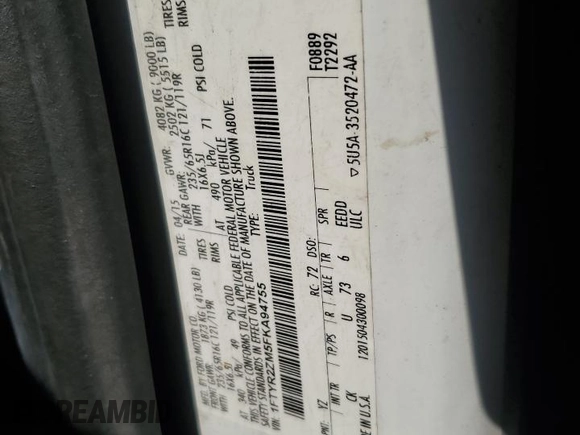 2015 Ford Transit Cargo with VIN 1FTYR2ZM5FKA94755, listed as a Copart auction lot 63308095 with 393,724 mi miles and Clean title. Bid and sale history available at DreamBid. Image 12.