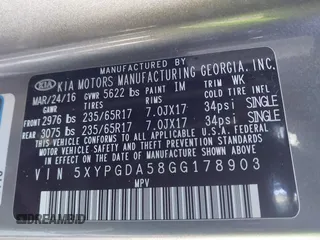 2016 Kia Sorento LX with VIN 5XYPGDA58GG178903, listed as a IAAI auction lot 41968619 with 146,853 mi miles and . Bid and sale history available at carsss.com. Image 9.