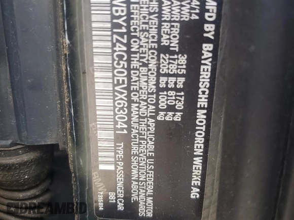 2014 BMW i3 with VIN WBY1Z4C50EVX63041, listed as a Copart auction lot 57907405 with 97,854 mi miles and Clean title. Bid and sale history available at DreamBid. Image 12.