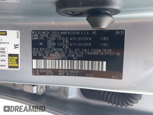 2023 Toyota Corolla Cross XLE with VIN 7MUDAAAG0PV057750, listed as a IAAI auction lot 42302284 with 31,404 mi miles and . Bid and sale history available at DreamBid. Image 9.