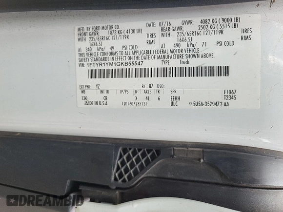 2016 Ford Transit с VIN 1FTYR1YM1GKB55547, выставлен на аукционе IAAI как лот 42515973 с пробегом 123 629 миль миль и . История ставок и продаж доступна на DreamBid. Изображение 20.