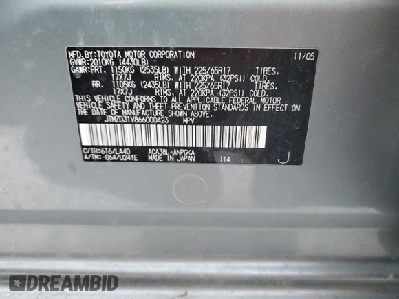 2006 Toyota RAV4 Limited with VIN JTMZD31V866000423, listed as a Copart auction lot 88438035 with Not provided miles and Salvage title. Bid and sale history available at DreamBid. Image 13.