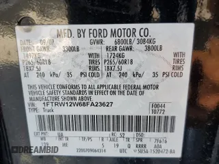 2008 Ford F-150 XL with VIN 1FTRW12W68FA23627, listed as a Copart auction lot 78399284 with 166,653 mi miles and Clean Title. Bid and sale history available at carsss.com. Image 12.