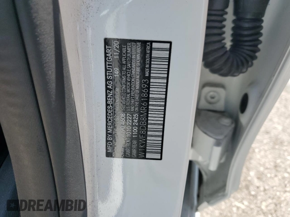 2021 Mercedes-Benz C 300 with VIN W1KWF8DB8MR618693, listed as a Copart auction lot 59123095 with 29,877 mi miles and Salvage title. Bid and sale history available at DreamBid. Image 12.