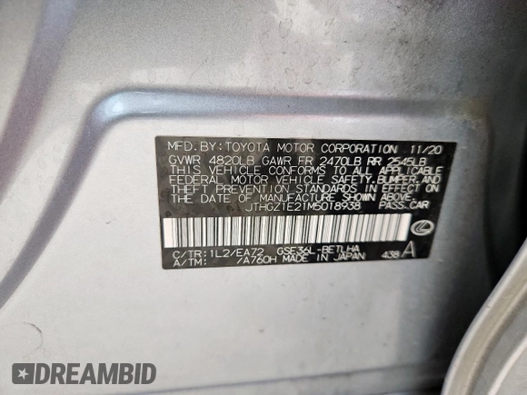 2021 Lexus IS 350 F Sport с VIN JTHGZ1E21M5018938, выставлен на аукционе Copart как лот 60145925 с пробегом 44 364 миль миль и Списание • Salvage title. История ставок и продаж доступна на DreamBid. Изображение 12.